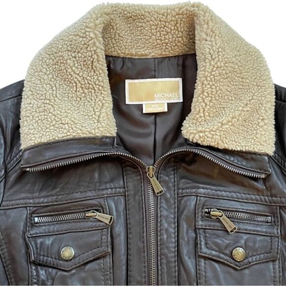 Michael Kors Women’s Leather Moto Jacket • Brown • Medium - Picture 4 of 16
